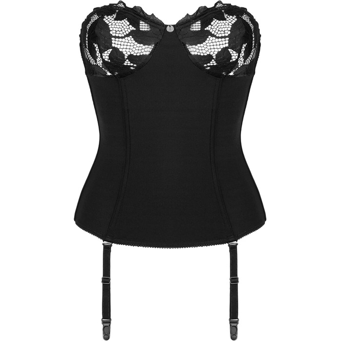 Корсет жіночий Obsessive Editya I з еластичного матеріалу I вертикальні банти I регульований та знімний стрінг I чорний M-L