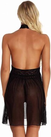 Жіноча нічна сорочка Babydoll з мереживом, V-подібний виріз, сексуальна білизна, прозора, на зав'язках, великі розміри (6XL), чорна