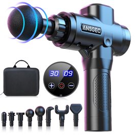 Перкусійний масажер ANSGEC Massage Gun: електричний пістолет для глибокого масажу м'язів, 30 рівнів швидкості, 8 насадок, для шиї та спини