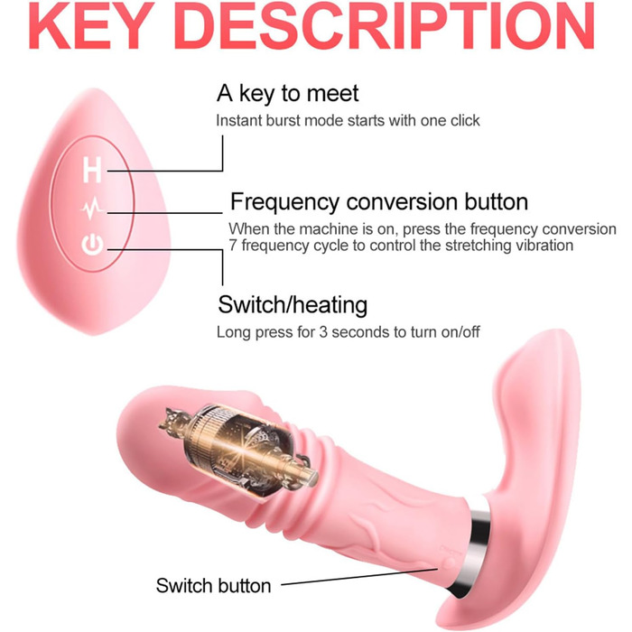 Портативний вібратор-телескоп з підігрівом, анальний та G-Spot стимулятор, бездромовий пульт керування, для дорослих