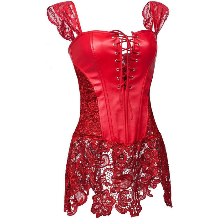 Корсетне плаття Grebrafan з мережива для пишних форм, великі розміри (28-30, червоний)