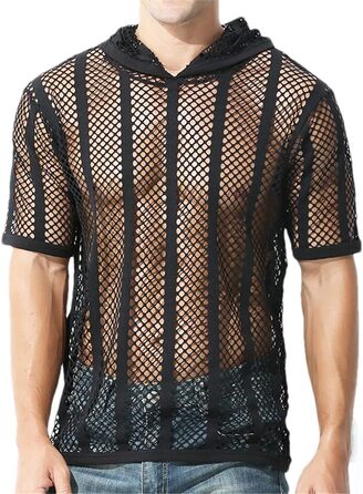 Чоловіча сітчаста сорочка з довгим рукавом. Прозора, сексуальна, для вечірок та клубів. Чоловічий одяг