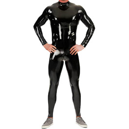 Чоловічий латексний комбінезон з блискучого лакового шкіряного матеріалу, чорний, XL. Сеクシー латексний костюм на блискавці з регульованим кроком.
