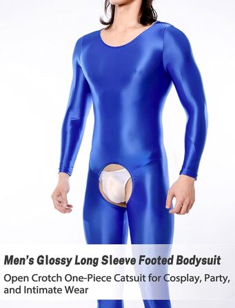Комбінезон чоловічий прозорий з відкриттям спереду, стрейч-комбінезон, клубний одяг, синій, EU S/L