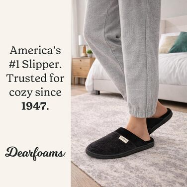 Жіночі капці-клоги Dearfoams Wide Width з chenille та стількою з стьобаної тканини, розмір 40/41 EU, чорні