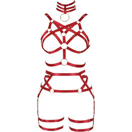 Жіночий корсет-накидка з ремінцями Банссгот. Набір сексуальної білизни в готичному стилі, червоний колір. Регульований розмір, стрінги, готичний раве-стиль