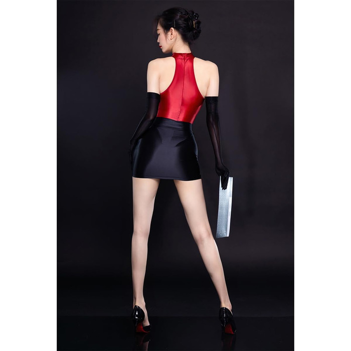 Костюм Секретарки: Комплект нижньої білизни з мережива, боді, спідниця, для косплею, святкування Хелловіну та рейв-вечірок, червоно-білий, розмір M