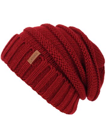 Жіноча в'язана шапка-біні FURTALK Slouch Beanie у стилі стрітстайл, тепла зимова шапка грубой в'язки, м'яка, червона (один розмір)