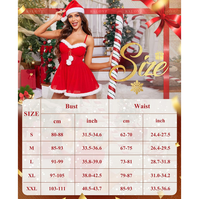 RSLOVE Сексуальна новорічна білизна для жінок - ніжна сорочка з помпонами з штучного хутра, святкова білизна, костюм XXL, червоний