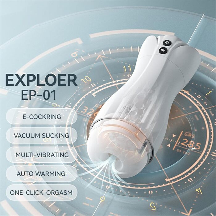 Електричний мастурбатор для чоловіків з 10 вібраціями, 4 режимами всмоктування та функцією нагріву. Чорний колір.