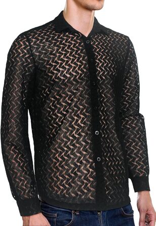 Чоловіча прозора сорочка Panegy з мереживом, сітка, чорна (XXL)