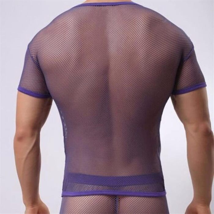 Чоловіча літня футболка з сіткою - прозора спортивна футболка для чоловіків, чорна (L)