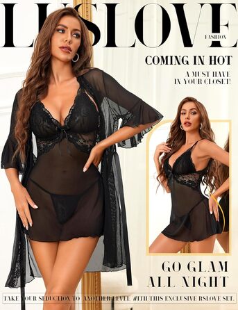 Чоловічий халат з мереживом RSLOVE, чорний, XXL - сексуальний бандаж, нічна сорочка, піжама