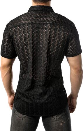 Чоловіча сорочка JOGAL з мереживом, чорна, літня, коротка, вільний крій