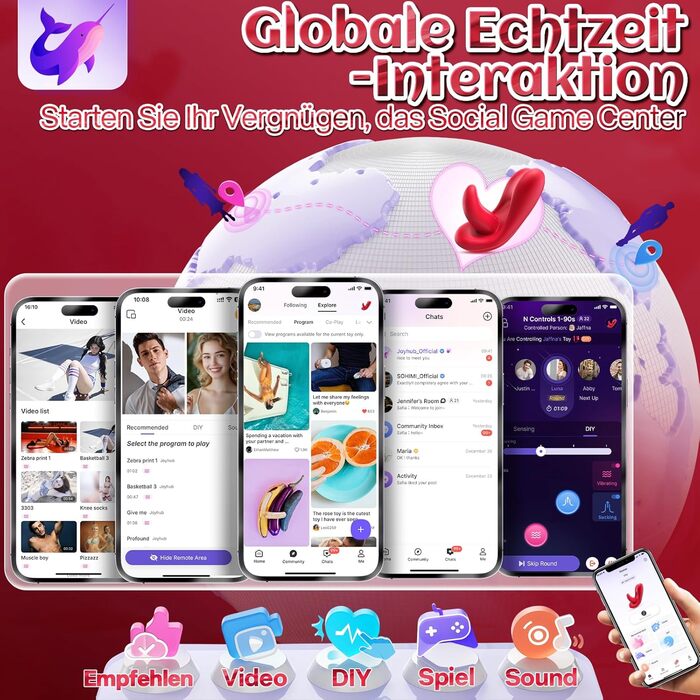 Вібратор для жінок Flirting: сексуальна іграшка для пар, 10 режимів, керування через додаток, рожевий