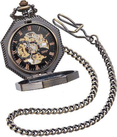 Чоловічий кишеньковий годинник ShoppeWatch з ланцюжком, механічний з ручним заводом, вінтажний стиль стімпанк (бронза), аксесуар для костюма 1920-х років