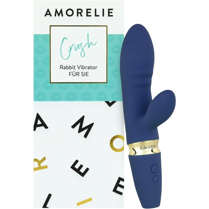 Вібратор AMORELIE Crush – Кролик, 18,5 см, водонепроникний, акумулятор, зелений/блакитний