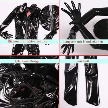 Комбінезон жіночий з еластичної шкіри (PVC) BESYFAY, глянцевий, чорний, XL