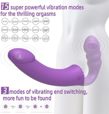 Вібратор для пар з двома головками та пультом керування - 15 режимів, для стимуляції клітора та G-точки, фіолетовий