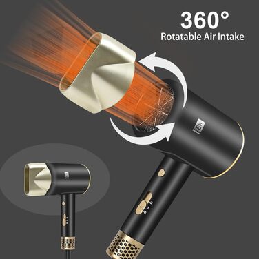 Професійний фен для волосся Haartrockner 2000W з іонізацією, DC-мотором, дифузором та насадкою для стайлінгу, 2 режими швидкості та температури, чорний