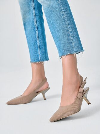 Жіночі туфлі-слингбеки Coutgo з гострим носком на низьких підборах (kitten heel), світло-кавовий колір, розмір 39 EU