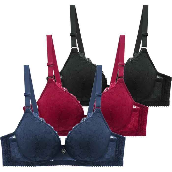 3 шт. Комплект класичних мереживних бюстгальтерів BHS для жінок з кісточками, спортивний пуш-ап, регульований бюстгальтер, комфортний, безшовний комплект, з підкладкою, сексуальний, для занять спортом, сну, білизни (80B)