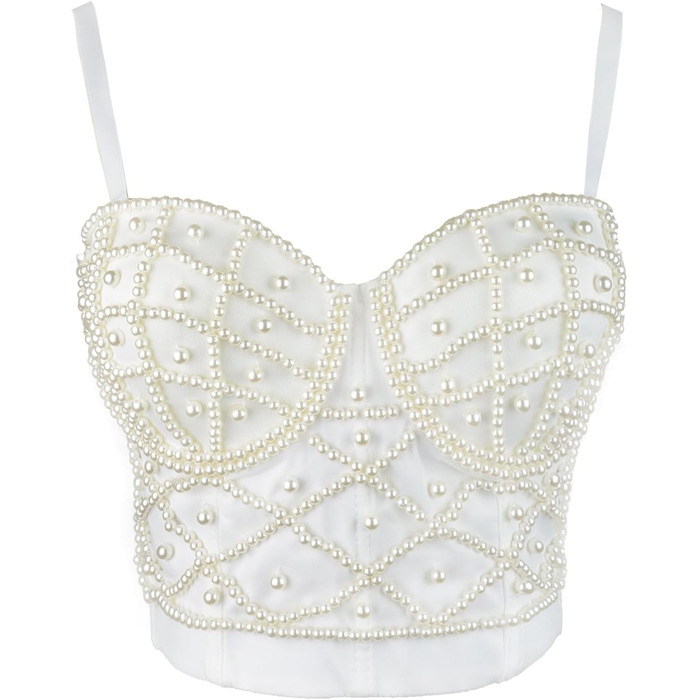 Ефектний корсет-топ Ellacci з перлами для вечірок та клубів, білий