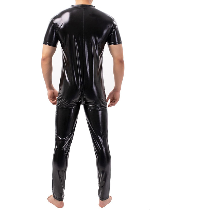 Чоловічі шорти-лосини QiaTi без рукавів з блискавкою, з штучної шкіри, боді з 2 кишенями для повсякденного носіння та клубів (XL, чорний)