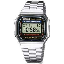 Цифровий унісекс-годинник Casio A168WA зі сталевим ремешком, сріблястий