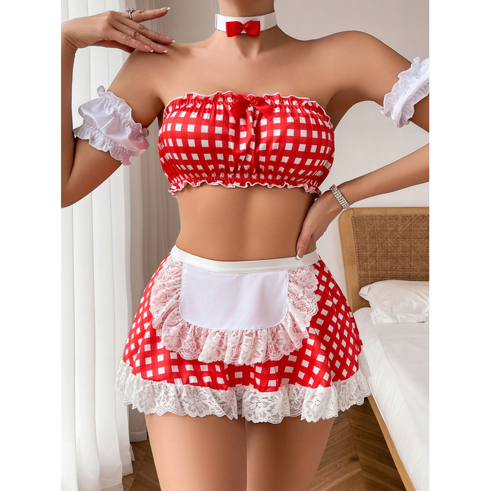 Еротичний костюм покоївниці Maid Dress, червоний, р. S