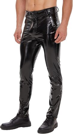 Шкіряні штани чоловічі Xokesy, блискучі, з блискавкою, відкритий крок, чорні, для відпочинку