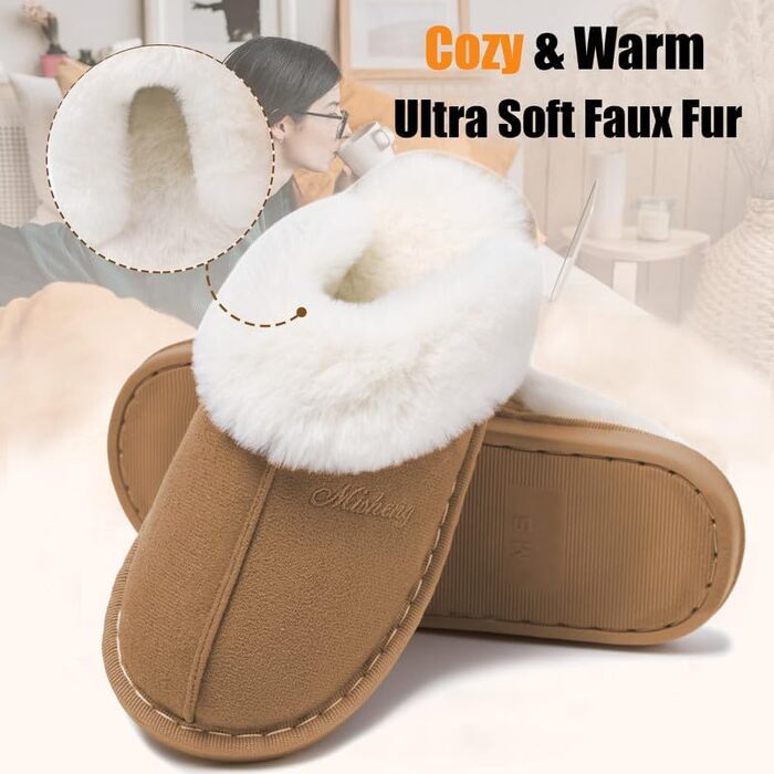 Унісекс зимові домашні капці з ефектом пам'яті (Memory Foam), теплі та м'які, світло-коричневі, розмір 38.5/40 EU