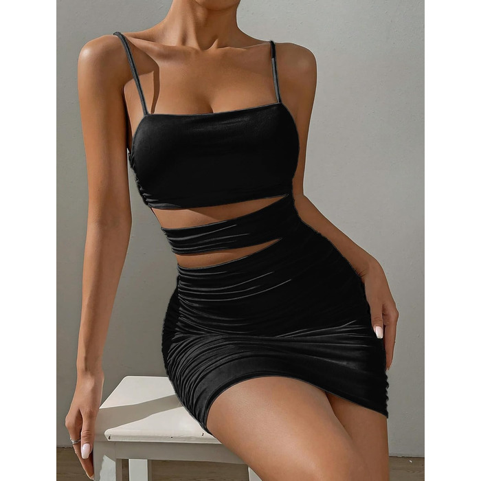 Сукня міні Daen Sexy Cut Out на бретельках, чорна. Коротке облягаюче плаття для вечірок та клубів, розміри XS-L