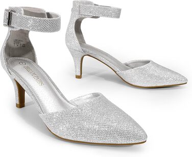 Жіночі туфлі-човники DREAM PAIRS на підборах з ремінцем на щиколотці, сріблясті з блискітками, розмір 44 EU