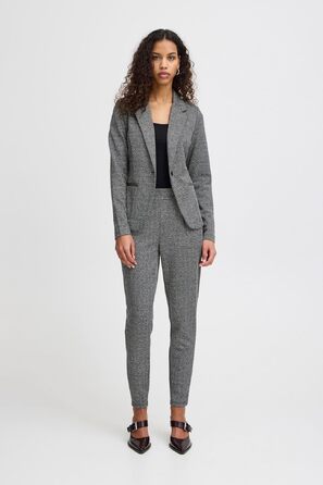Жіночий жакет ICHI IHKATE з жакардового тканини Slim Fit, чорно-білий в їлочку, з V-подібним вирізом та одним ґудзиком, розмір L