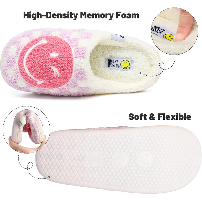Зимові домашні капці SMILEYWORLD® з ефектом пам'яті Memory Foam, теплі плюшеві та м'які пантофлі для жінок та чоловіків (фіолетові в клітинку, 40/41 EU)