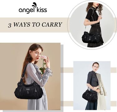 Жіноча сумка-шопер Angelkiss через плече з екошкіри, велика сумка-хобо та крос-боді чорного кольору