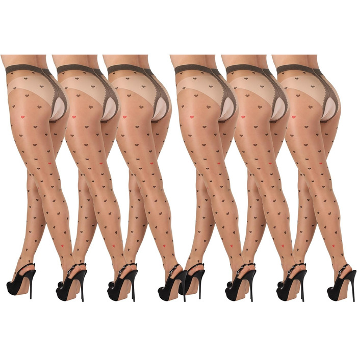 Шкарпетки-шкарпетки BANANAU з відкритим кроком та серцями, 20 Den (L, Daino/Nero - 6 шт.)