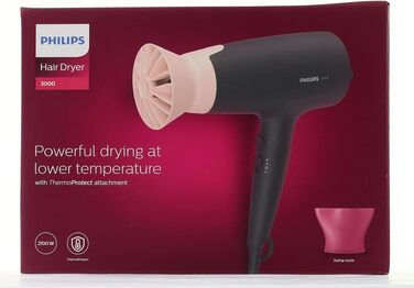Фен для волосся Philips Series 3000 BHD350/10 з функцією іонізації та ThermoProtect, 2100 Вт, 6 режимів температури та швидкості, чорний