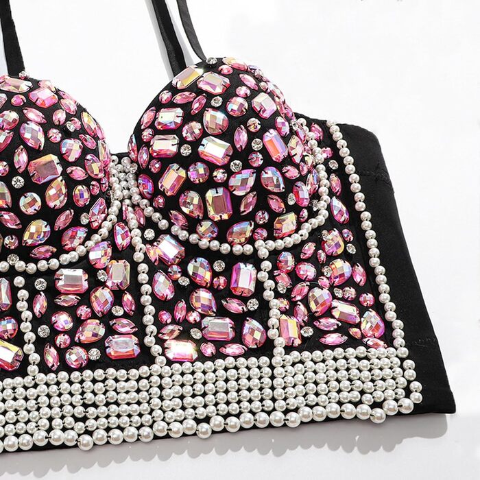 Жіночий бюстгальтер-корсет з пуш-ап, мереживо, стрази, рожевий. Ідеально для вечірок та клубів