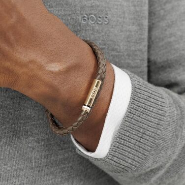 Чоловічий шкіряний браслет BOSS Jewelry колекція ARES з плетеної шкіри (одинарний або подвійний ремінець), кольори: темно-синій, коричневий, чорний