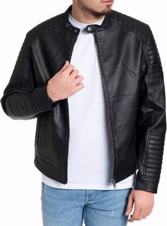 Чоловіча шкіряна куртка-байкер Jack & Jones штучна шкіра, чорна (Розмір L, модель Jate)