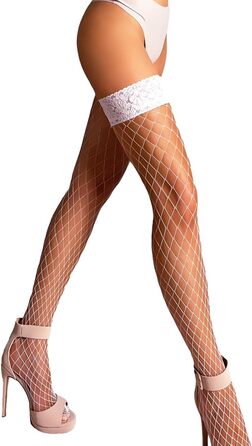 Мереживні панчохи Mila Marutti без шорсткості, довжиною до стегна, з силіконовою стрічкою, нейлон, XL, білі