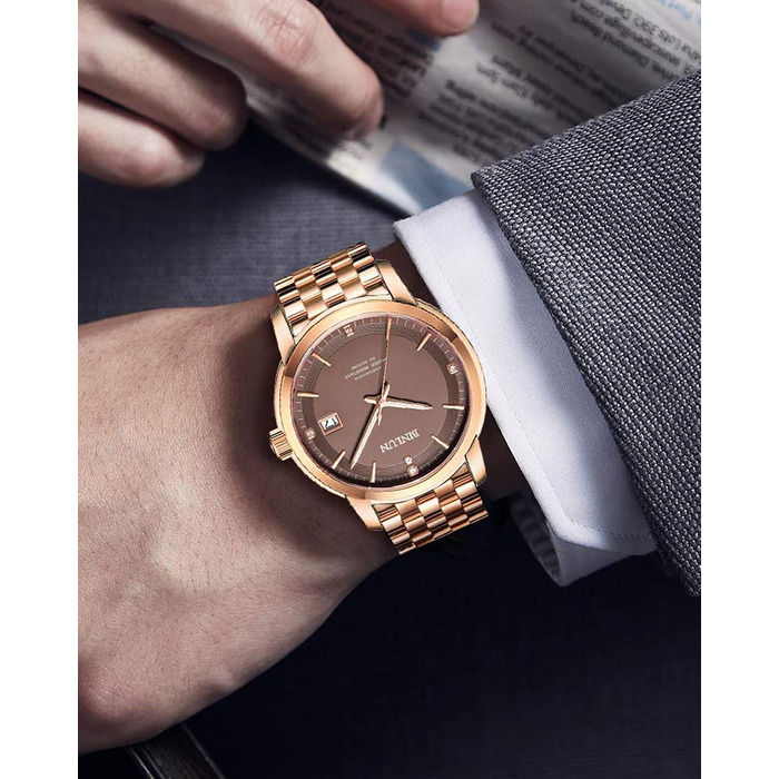 Сталевий ремінець для годинника BINLUN, полірований метал, 19мм, колір Rose Gold — замінний браслет для смарт-годинника (чоловічий/жіночий)