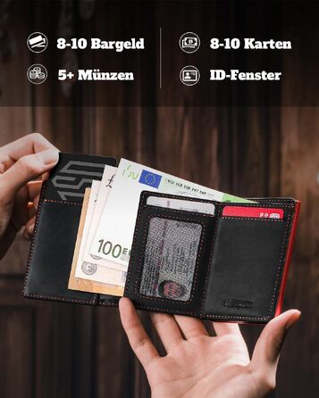 Чоловічий ультратонкий гаманець DODENSHA MagSnap з монетницею, RFID захистом та магнітним замком, на 10+ карток, чорно-червоний