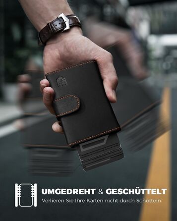 Чоловічий гаманець-картхолдер DODENSHA з RFID-захистом, автоматичним pop-up механізмом, відділенням для монет та вікном для ID (чорний з помаранчевим)
