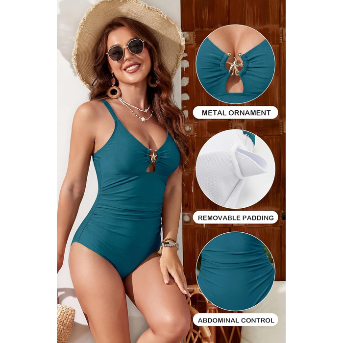 Купальник жіночий SHEKINI з вирізом, корекцією живота, флуоресцентний рожевий (XL, блакитний)