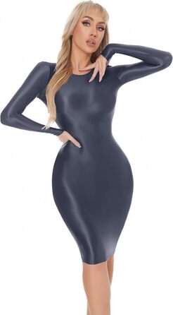 Сукня FEOYA для жінок: елегантна, довгим рукавом, сексуальна, облягаюча, для вечірок, нарядний, літня, з блискітками, bodycon, гладка, вечірня, сіра, розмір M