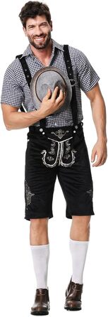 Традиційний костюм для чоловіків RUAOZIA: повний комплект Lederhose, сорочка в керамічному стилі, для Октоберфесту, баварський костюм, свято, вечірка (чорний, XXL)