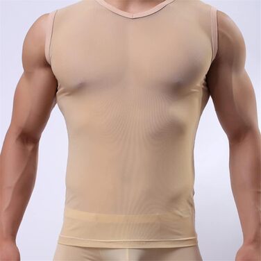 Чоловіча прозора футболка з сітки, нічна сорочка, майка, чорна XL